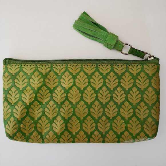Blithe Leather Embossed Clutch in Green and Dark Yellow - Picture 2 of 13